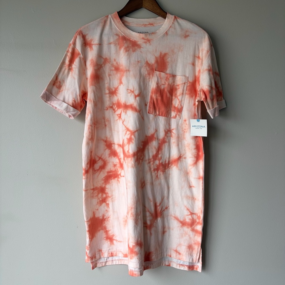 Arizona Jean Co Tie Dye Pocket T-Shirt Dress Crabapple Orange White XS NWT